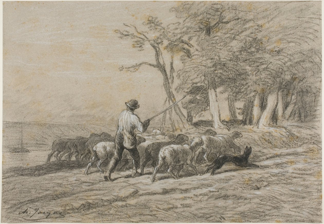 El pastor y su rebaño de Charles Emile Jacque