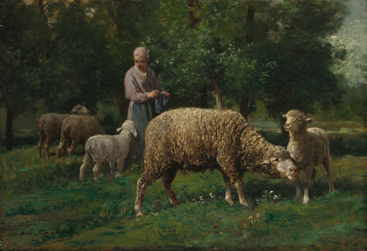 Pastora con ovejas, c. 1876 de Charles Emile Jacque