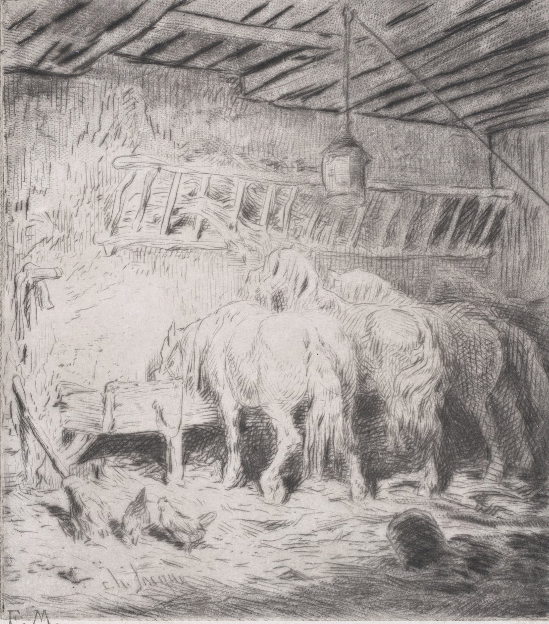 Establo, 1848 de Charles Emile Jacque