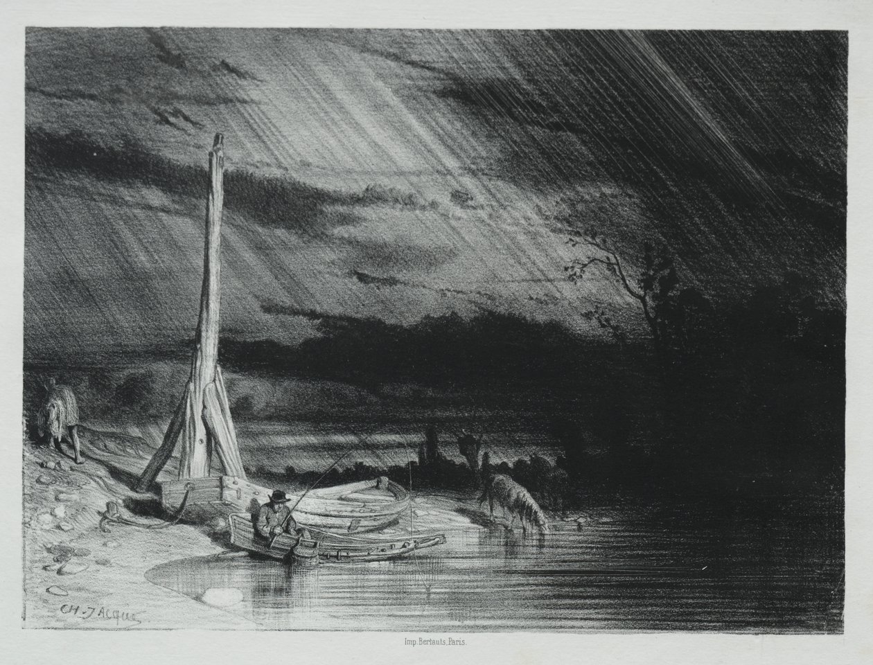 El Pescador, Tiempo Lluvioso de Charles Emile Jacque