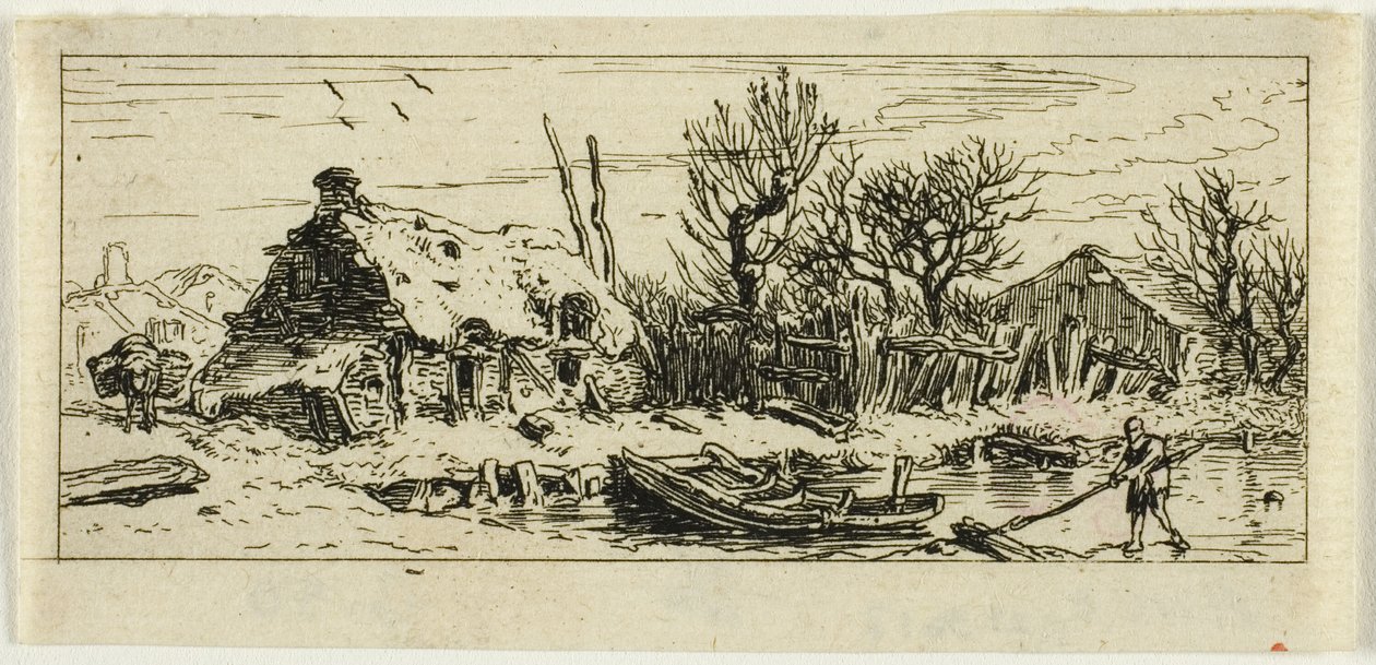 El estanque congelado, placa pequeña de Charles Emile Jacque