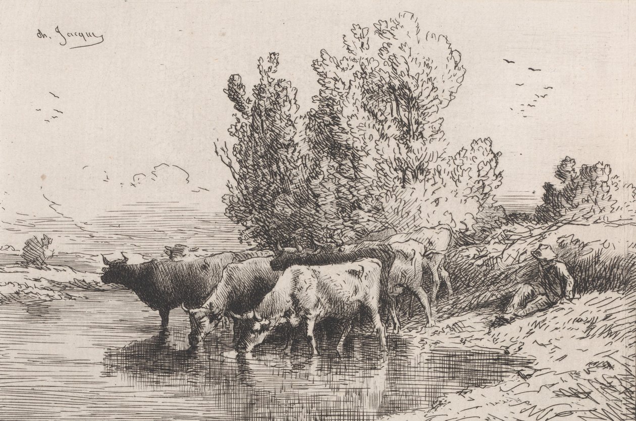 El abrevadero, 1864 de Charles Emile Jacque