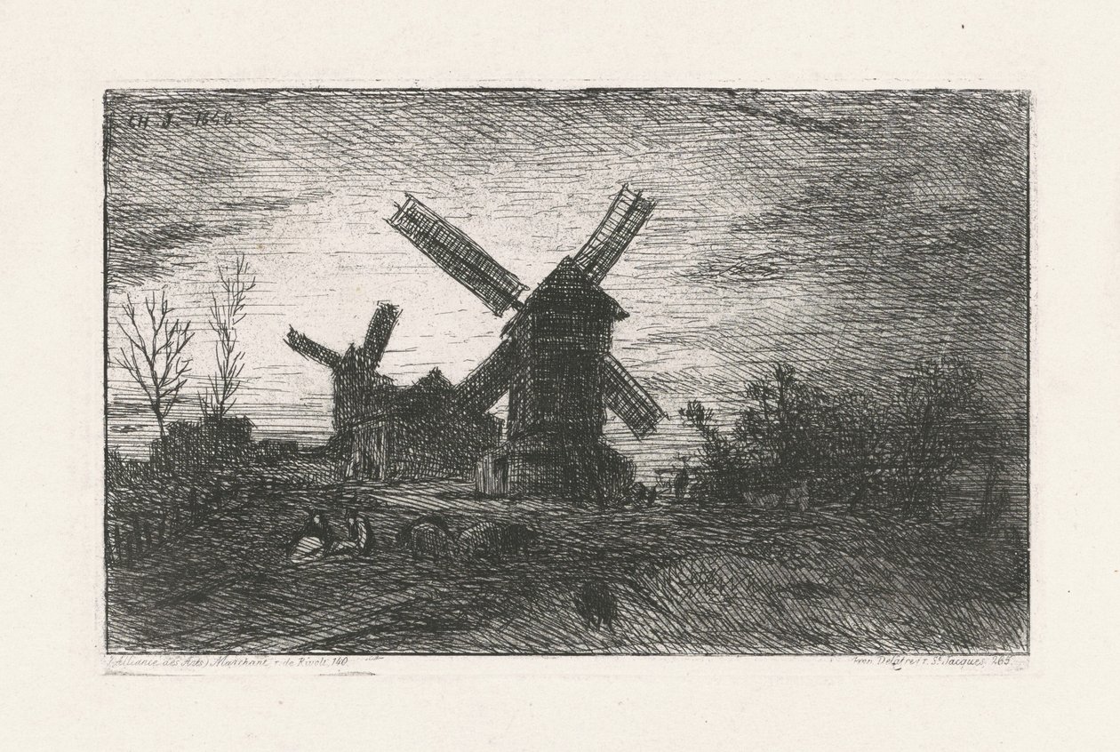 Dos molinos de viento en Montmartre de Charles Emile Jacque
