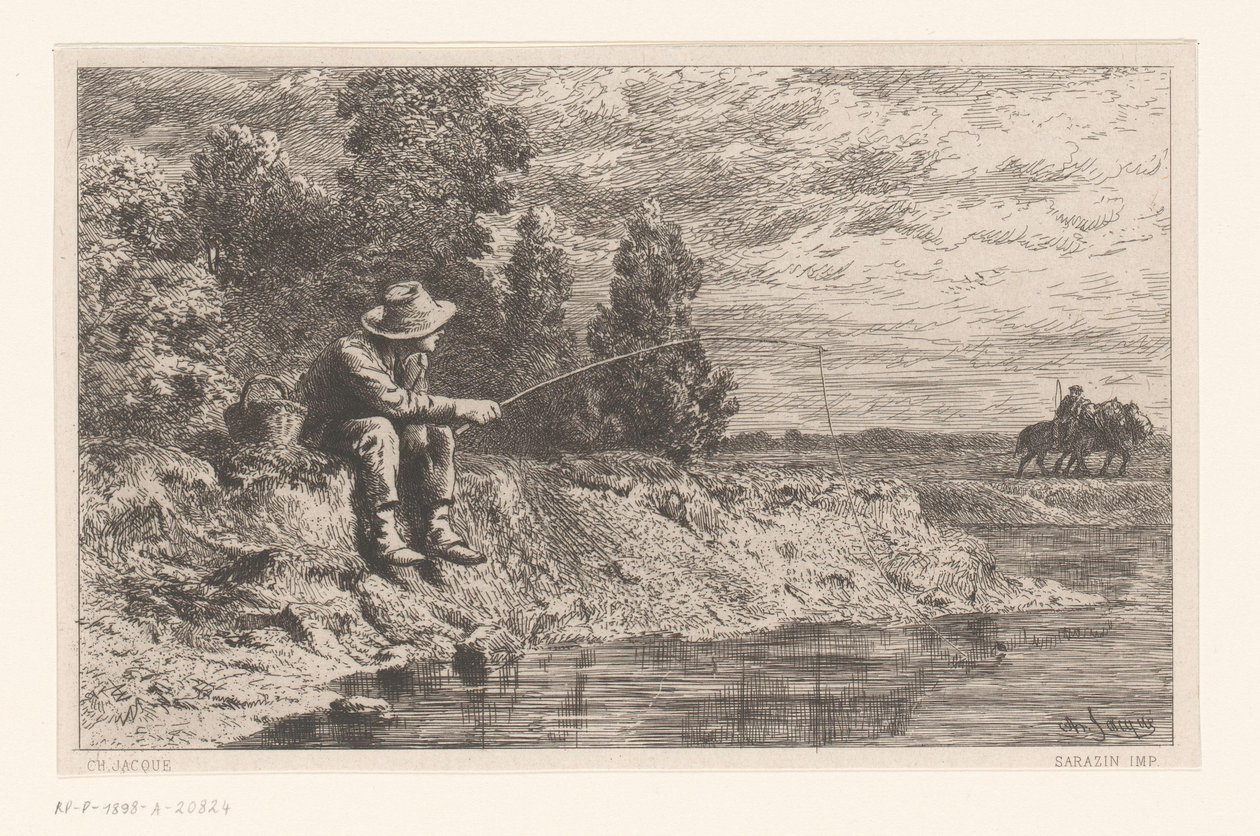pescador en el agua peche au gardon de Charles Emile Jacque