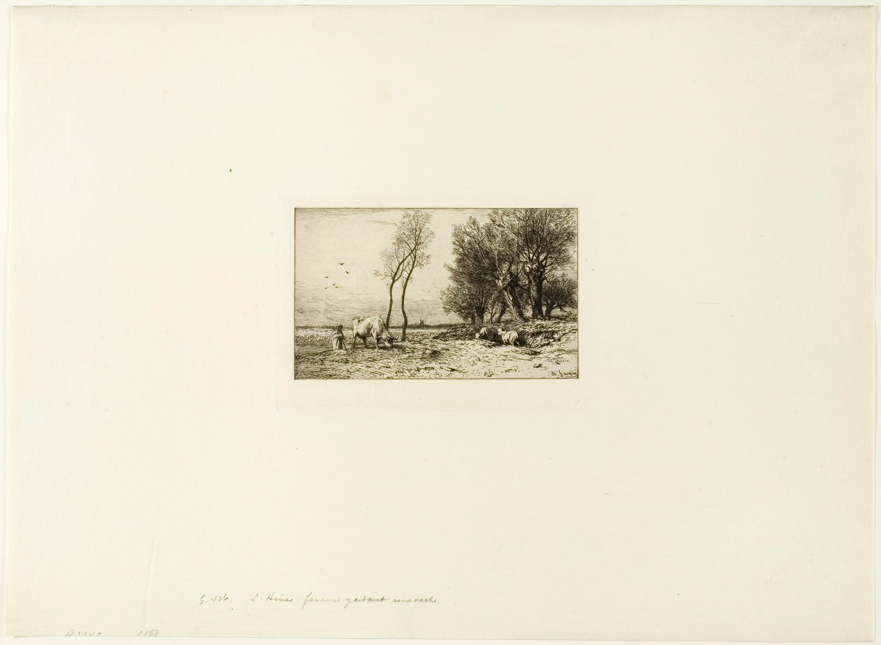Paisaje de invierno con pastora de Charles Emile Jacque