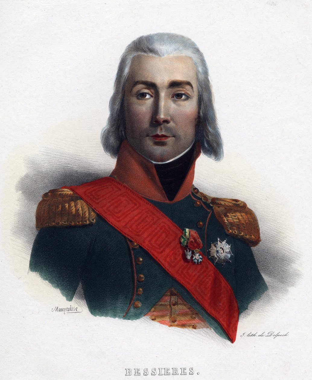 Retrato de Jean Baptiste (Jean-Baptiste) Bessieres (1768-1813), Mariscal de Francia - Mauraisse, Charles Emile (1799-1852) - 1835 - Litografía, acuarela - 32x24 - Colección privada de Charles Emile Mauraisse