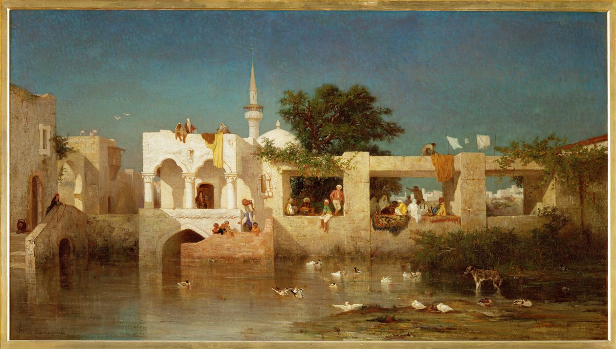 Cafetería en Adalia (pintura sobre lienzo) de Charles Emile de Tournemine