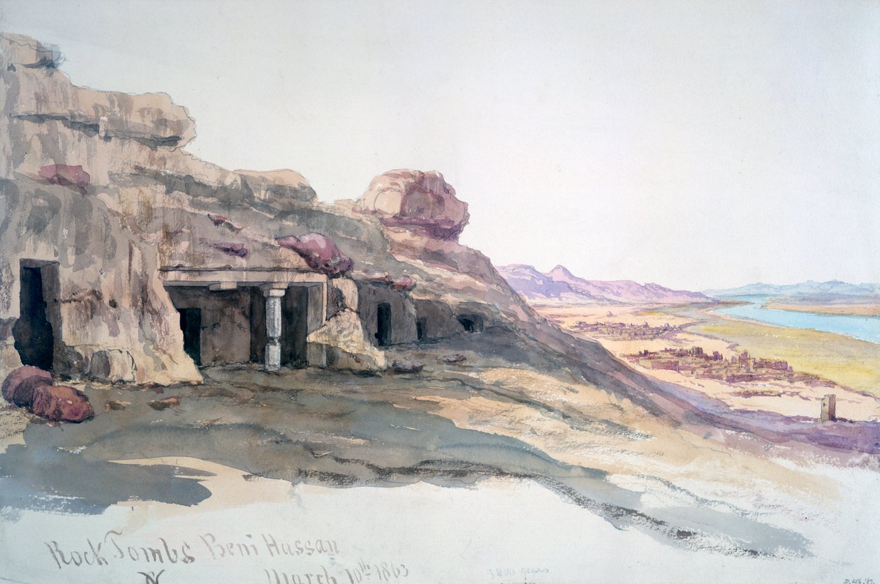Tumbas de roca, Beni Hassan, 10 de marzo de 1863, Egipto, 1863 de Charles Émile de Tournemine