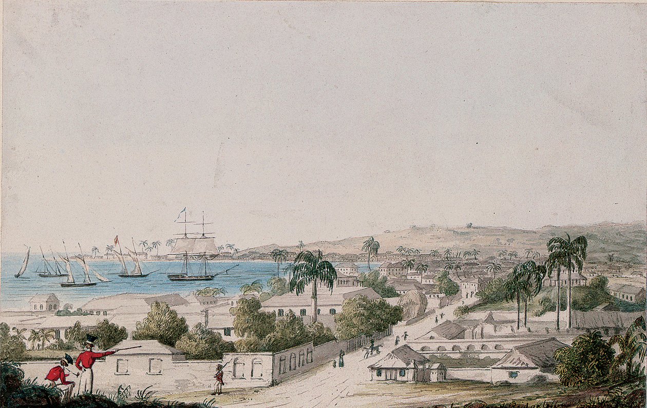 Una vista de la bahía de Carlisle y Bridgetown, Barbados de Charles Emilius Gold