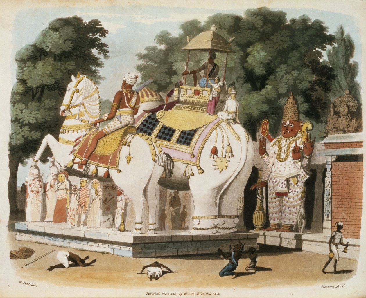 Los nativos rinden homenaje a su gobernante, grabado por Thomas Medland (1755-1823) 1803 de Charles Emilius Gold