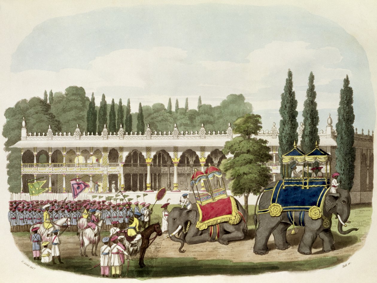 El palacio de Tippoo Sahib (1749-99) grabado por Thomas Hall para 