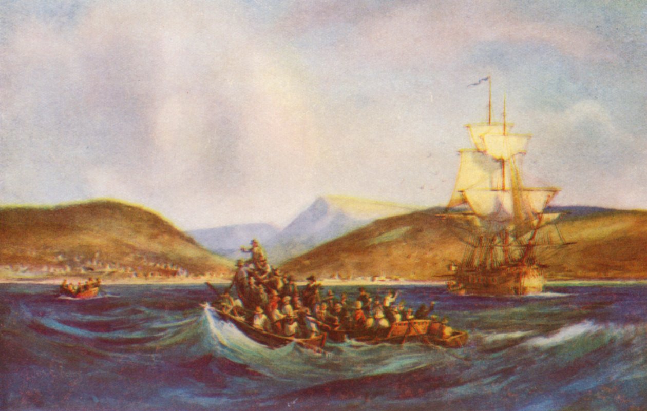 Llegada de los colonos de "1820" a Algoa Bay (litografía en color) de Charles Ernest Peers