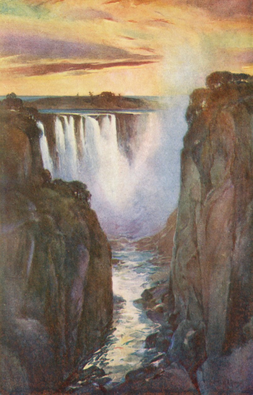 Cataratas Victoria, la catarata principal vista a través del desfiladero (litografía en color) de Charles Ernest Peers