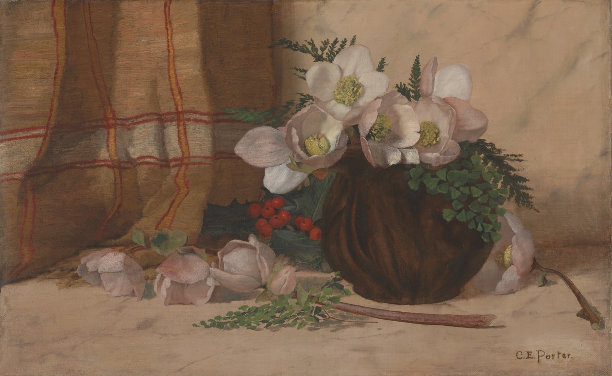 Naturaleza muerta con rosas, c.1885-87 (óleo sobre lino) de Charles Ethan Porter