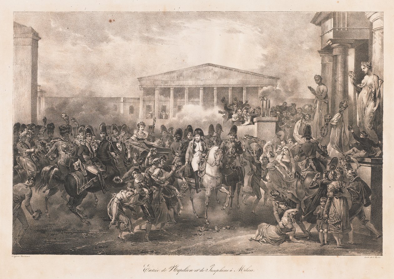 Entrada de Napoleón y Josefina en Milán, principios del siglo XIX de Charles Etienne Pierre Motte