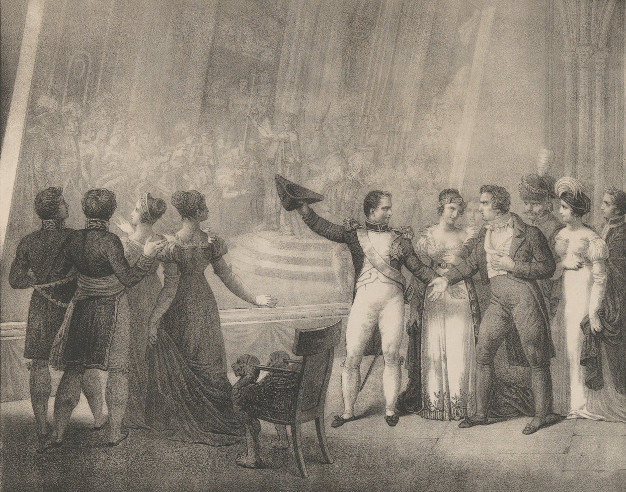Napoleón y Josefina Visitando el Estudio de David, 4 de enero de 1808 de Charles Etienne Pierre Motte