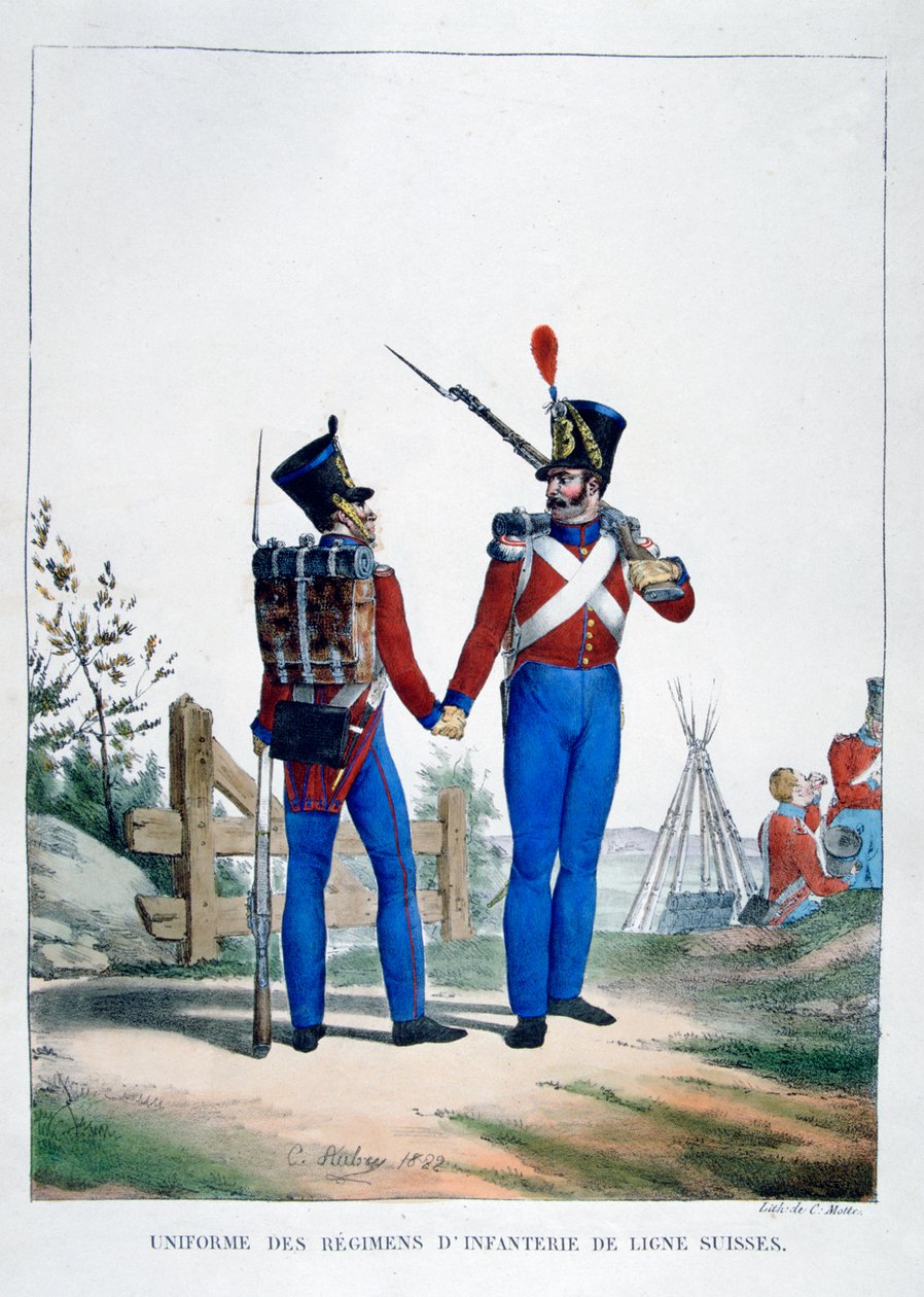 Uniforme de un regimiento de infantería suiza, Francia, 1823 de Charles Etienne Pierre Motte
