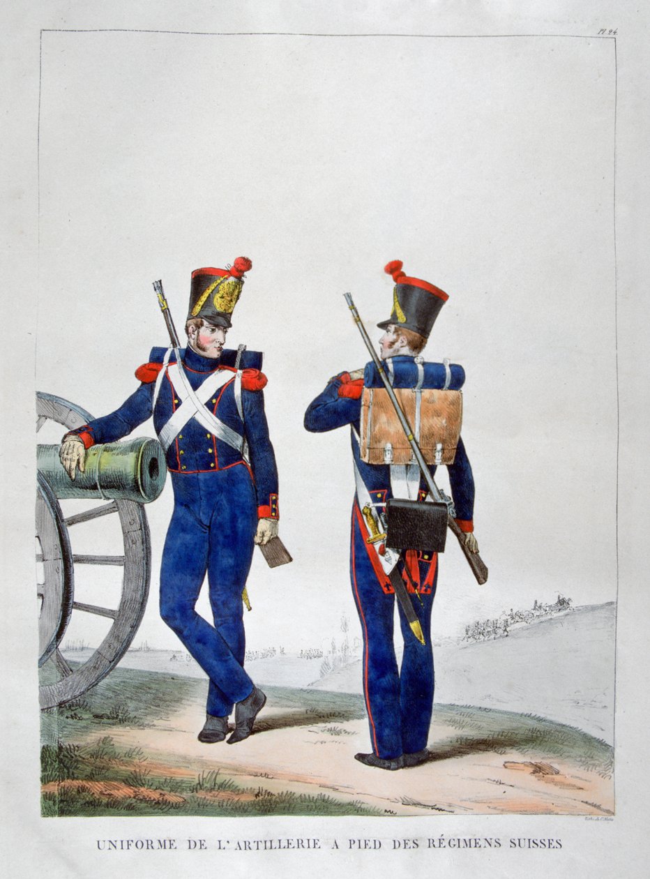 Uniformes de un regimiento de artillería suizo de Charles Etienne Pierre Motte