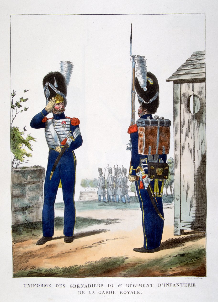 Uniformes de los granaderos de la guardia real francesa, 1823 de Charles Etienne Pierre Motte