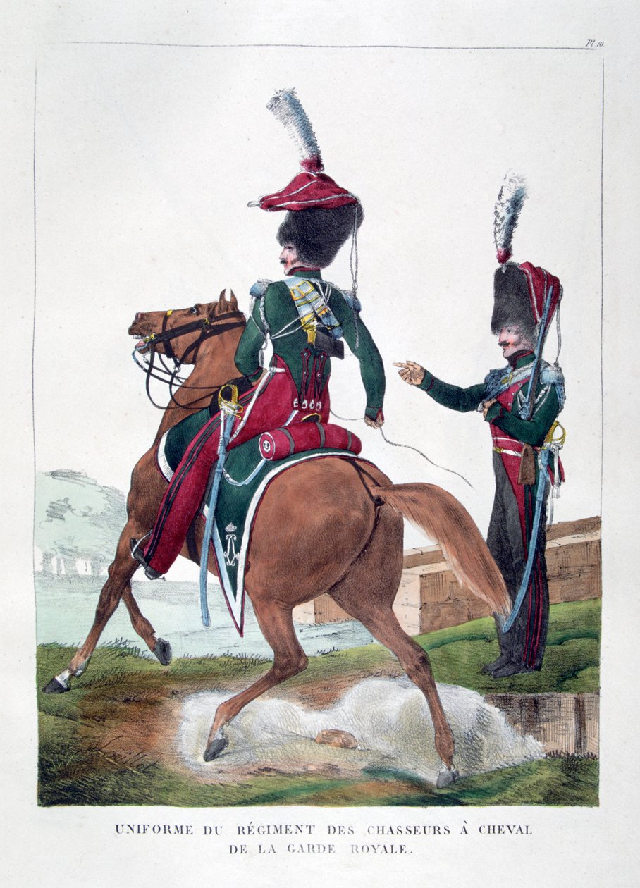 Uniformes del regimiento de cazadores montados de la guardia real francesa, 1823 de Charles Etienne Pierre Motte