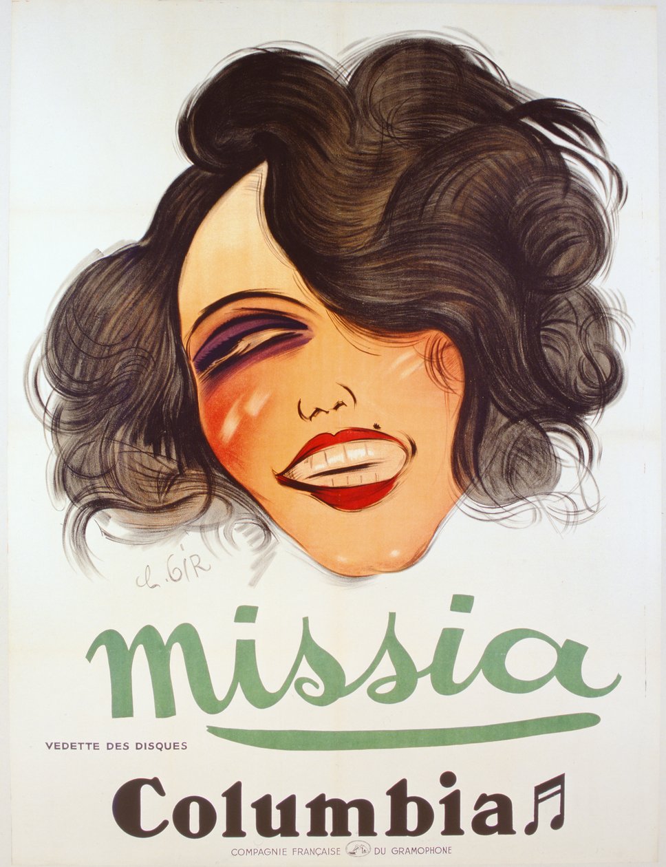 Póster de Columbia Records anunciando a la cantante francesa, Missia, c.1935 de Charles Felix Gir