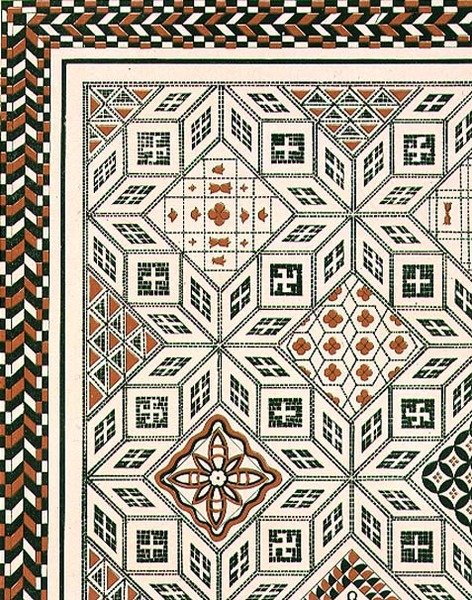 Diseño de un pavimento de mosaico descubierto en Nimes, probablemente del siglo II o III, pub. por Day & Son de Charles Felix Marie (after) Texier