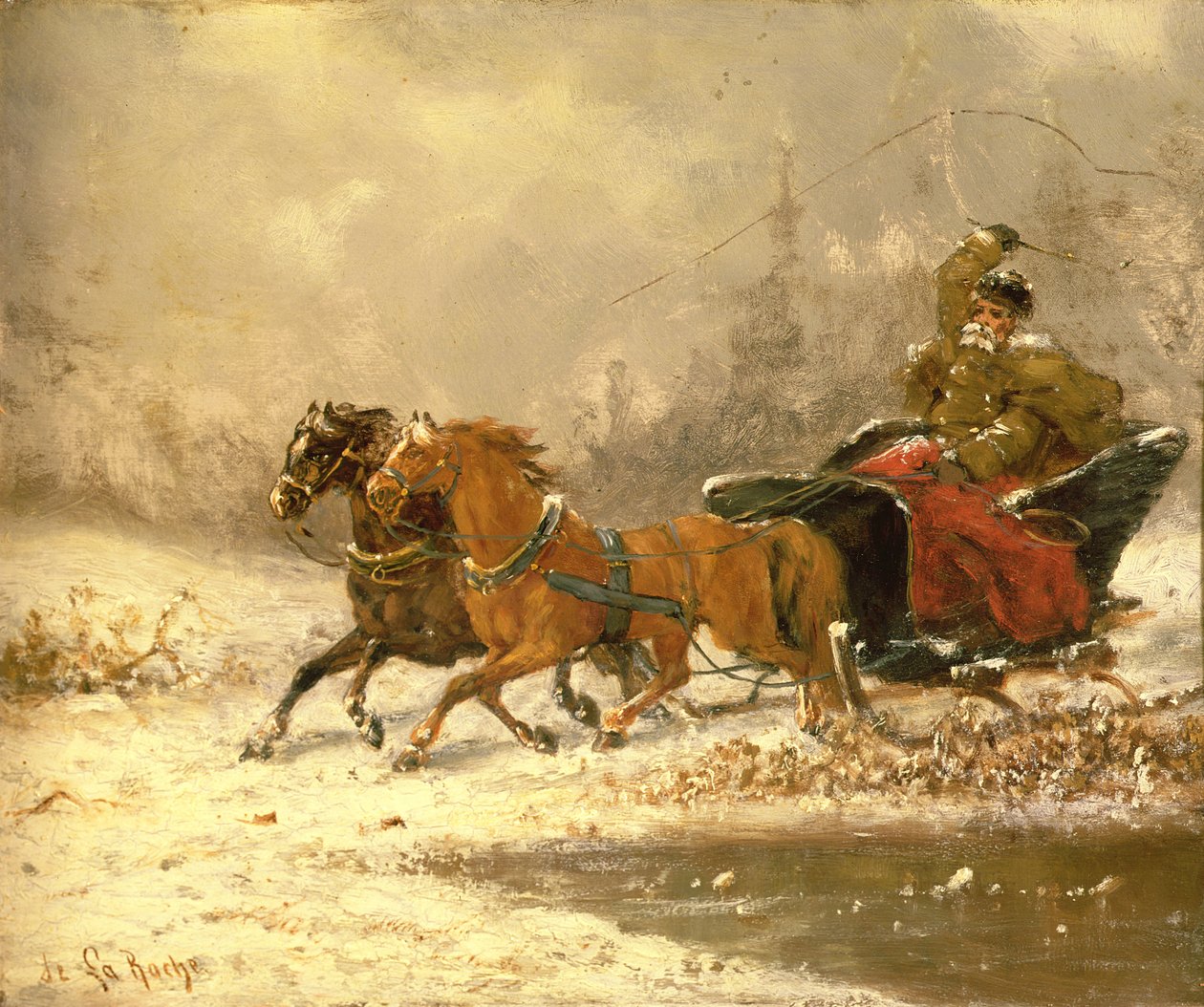 Regresando a casa en invierno de Charles Ferdinand De La Roche