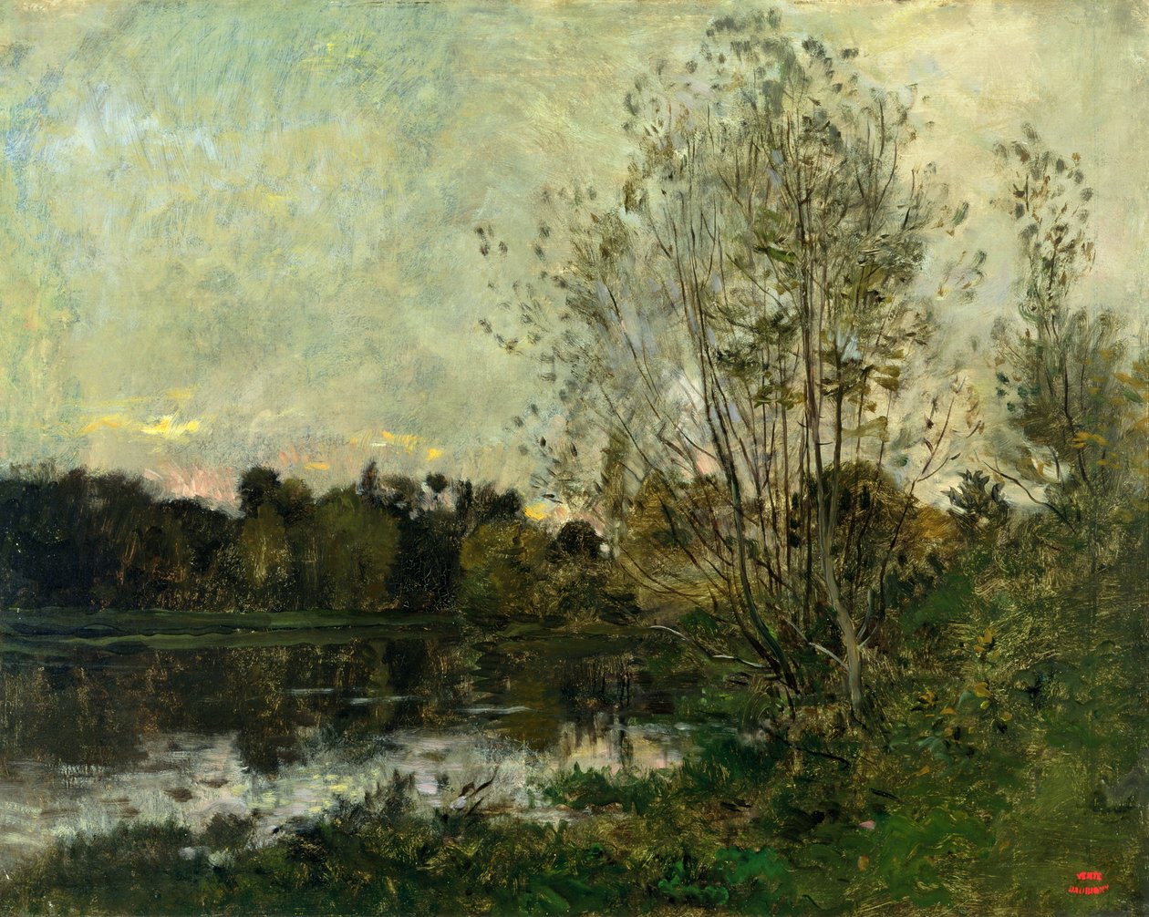Un lago en el bosque al anochecer, c.1865 de Charles Francois Daubigny