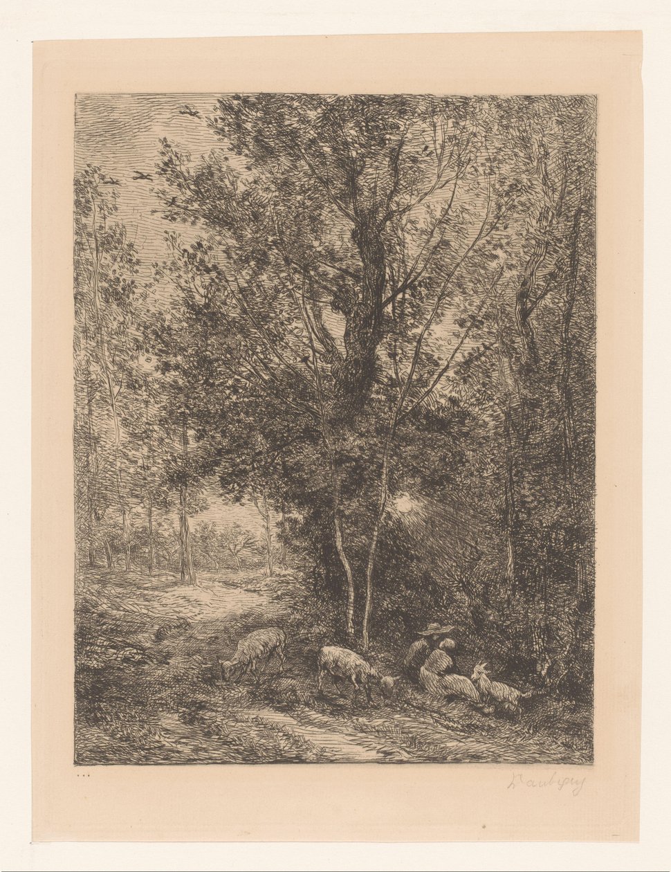 Bosque con cabreros descansando Le berger y la bergere de Charles Francois Daubigny