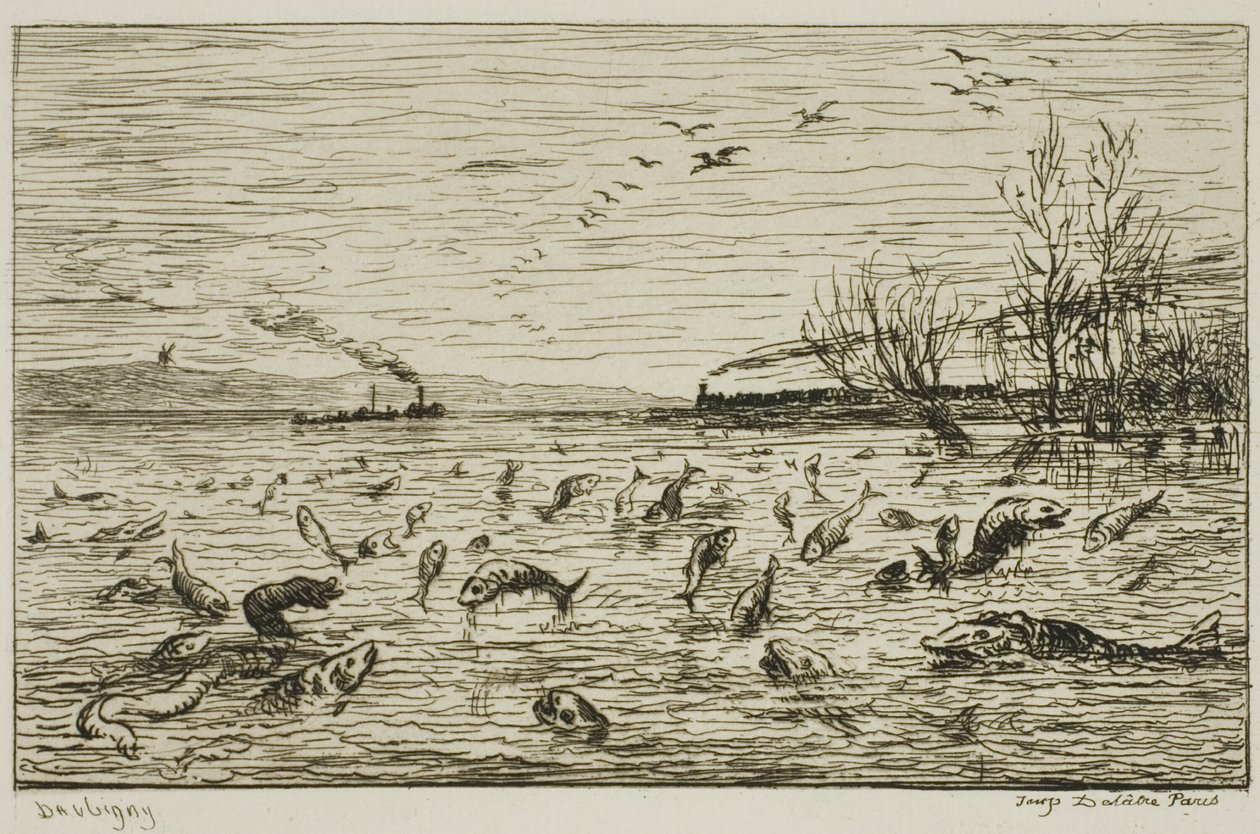 Celebración del pez a la salida del chico del barco (El pez) de Charles Francois Daubigny