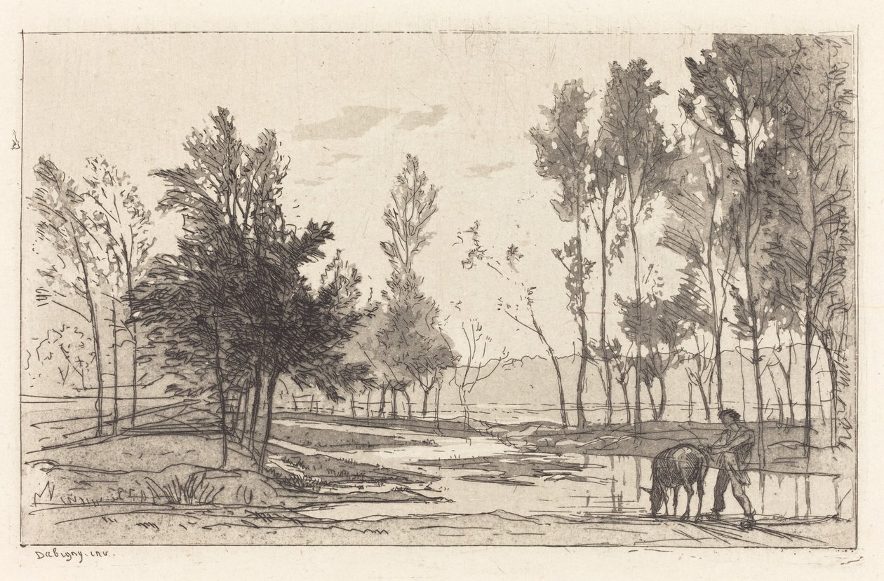 Burro en un abrevadero de Charles Francois Daubigny