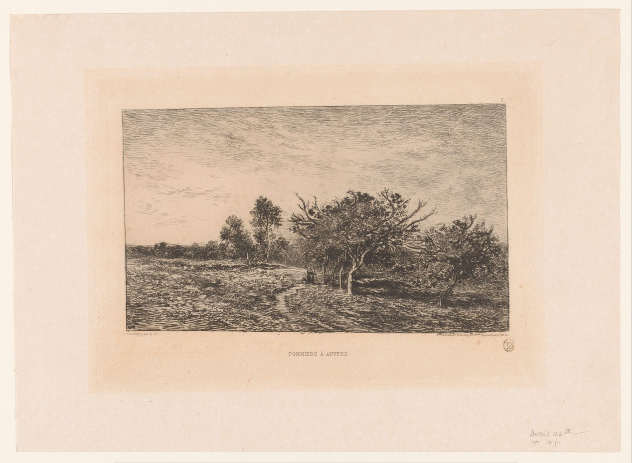 paisaje con manzanos Pommiers a Auvers. (título en el objeto) de Charles Francois Daubigny