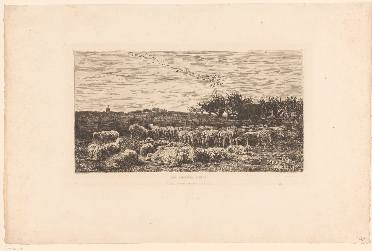 Paisaje con rebaño de ovejas Parc à moutons, le matin (título sobre objeto) de Charles Francois Daubigny
