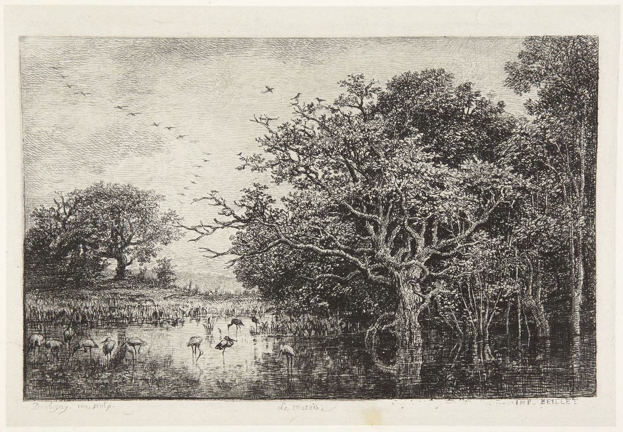 La marisma con cigüeñas de Charles Francois Daubigny