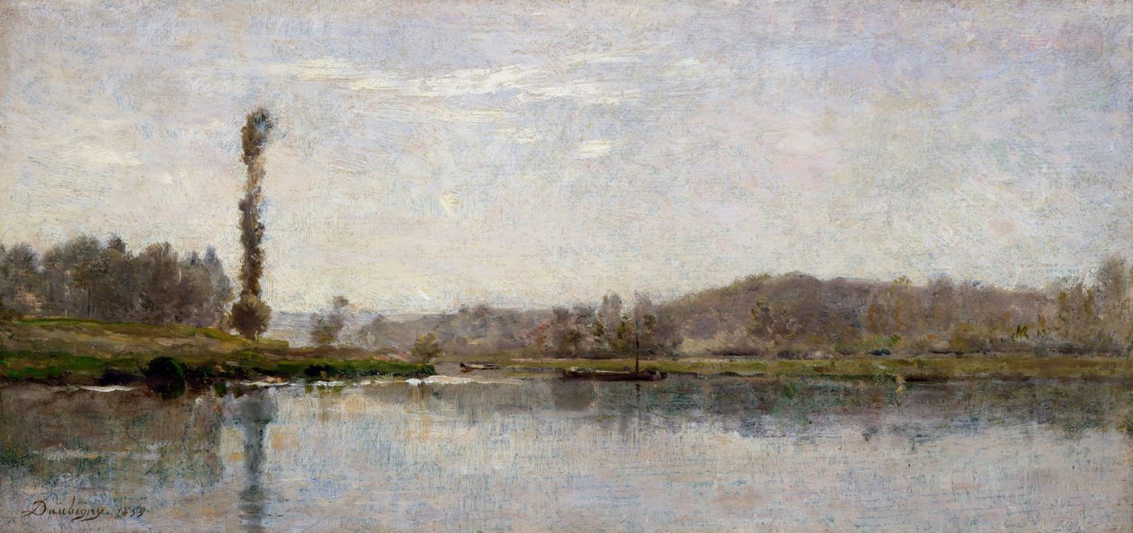 Mañana en el Oise, Auvers (óleo sobre tabla) de Charles Francois Daubigny