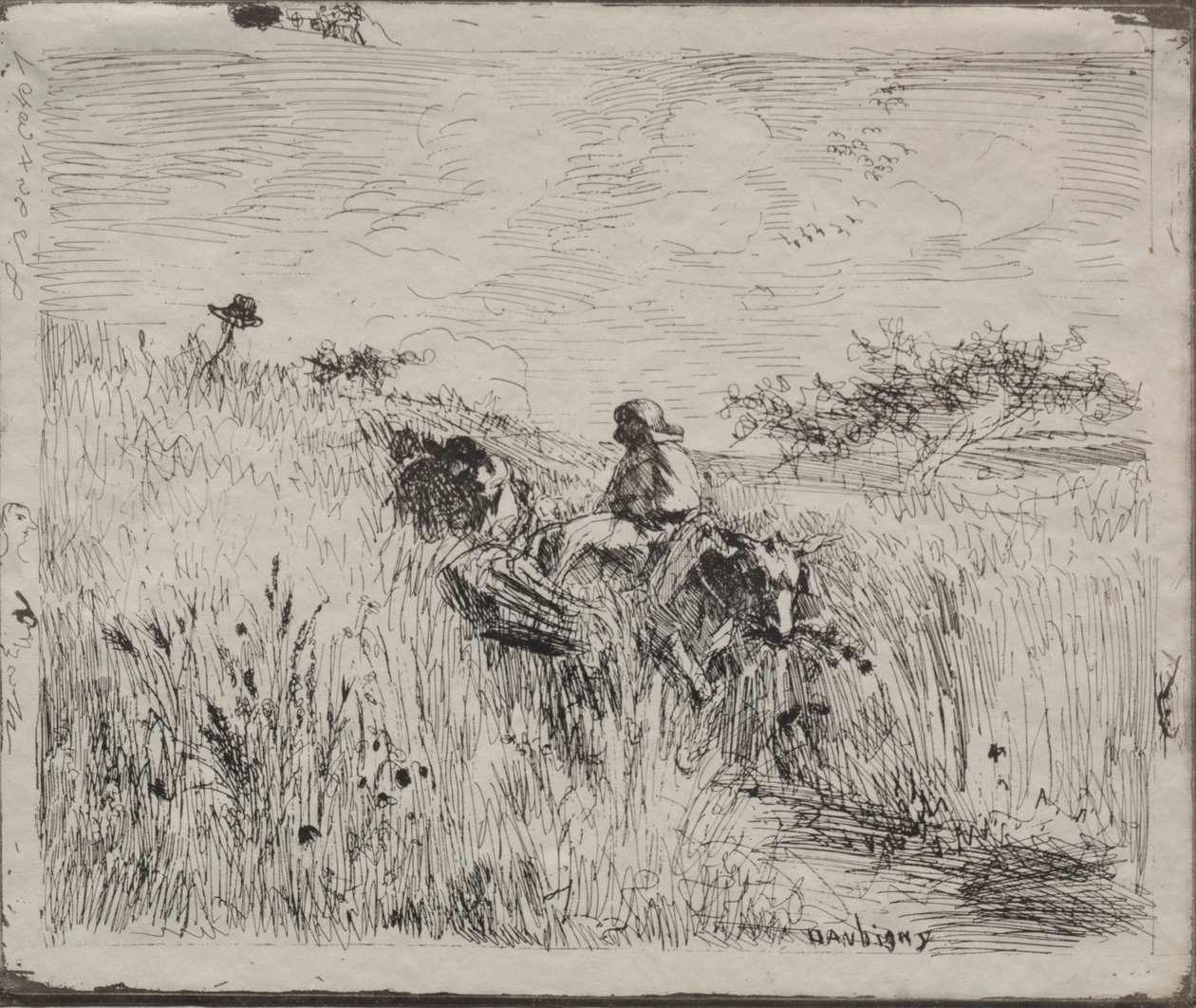 Camino a través del campo de grano, impresión original 1862, impreso en 1921 de Charles Francois Daubigny