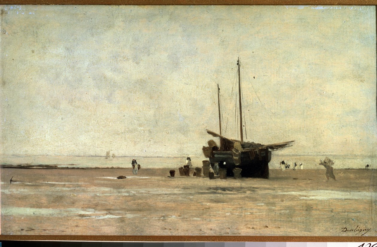 ""Seascape"" Un velero en la arena durante la marea baja. Pintura de Charles Francois Daubigny (1817-1878) 1868-1872 Museo Pushkin, Moscú de Charles Francois Daubigny