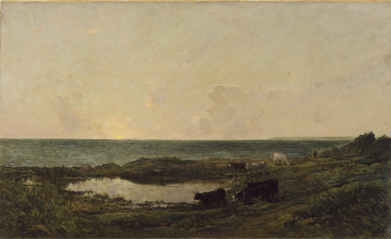 Puesta de sol en la costa de Villerville de Charles Francois Daubigny