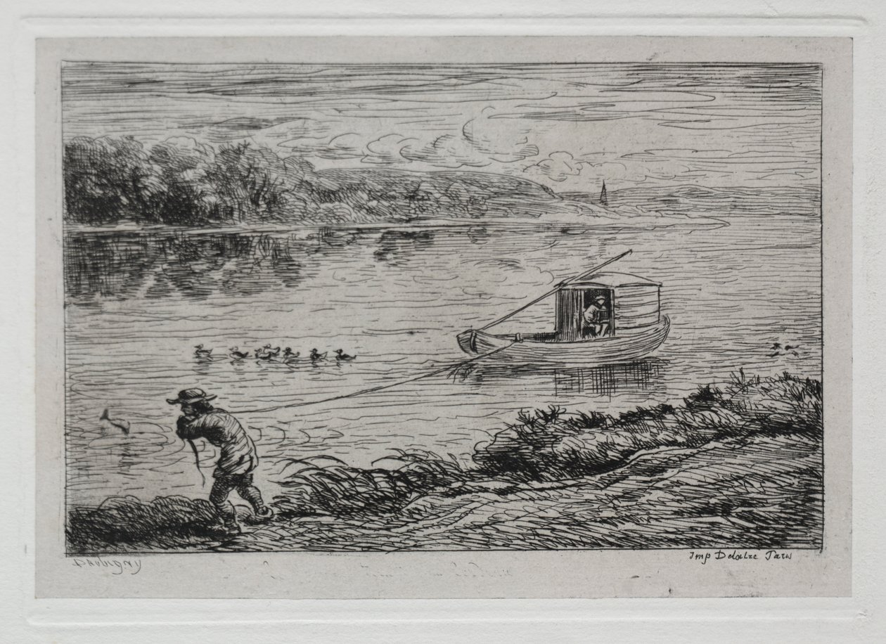 El viaje en barco: grumete acarreando la cuerda de remolque o acarreando con cuerda de Charles Francois Daubigny