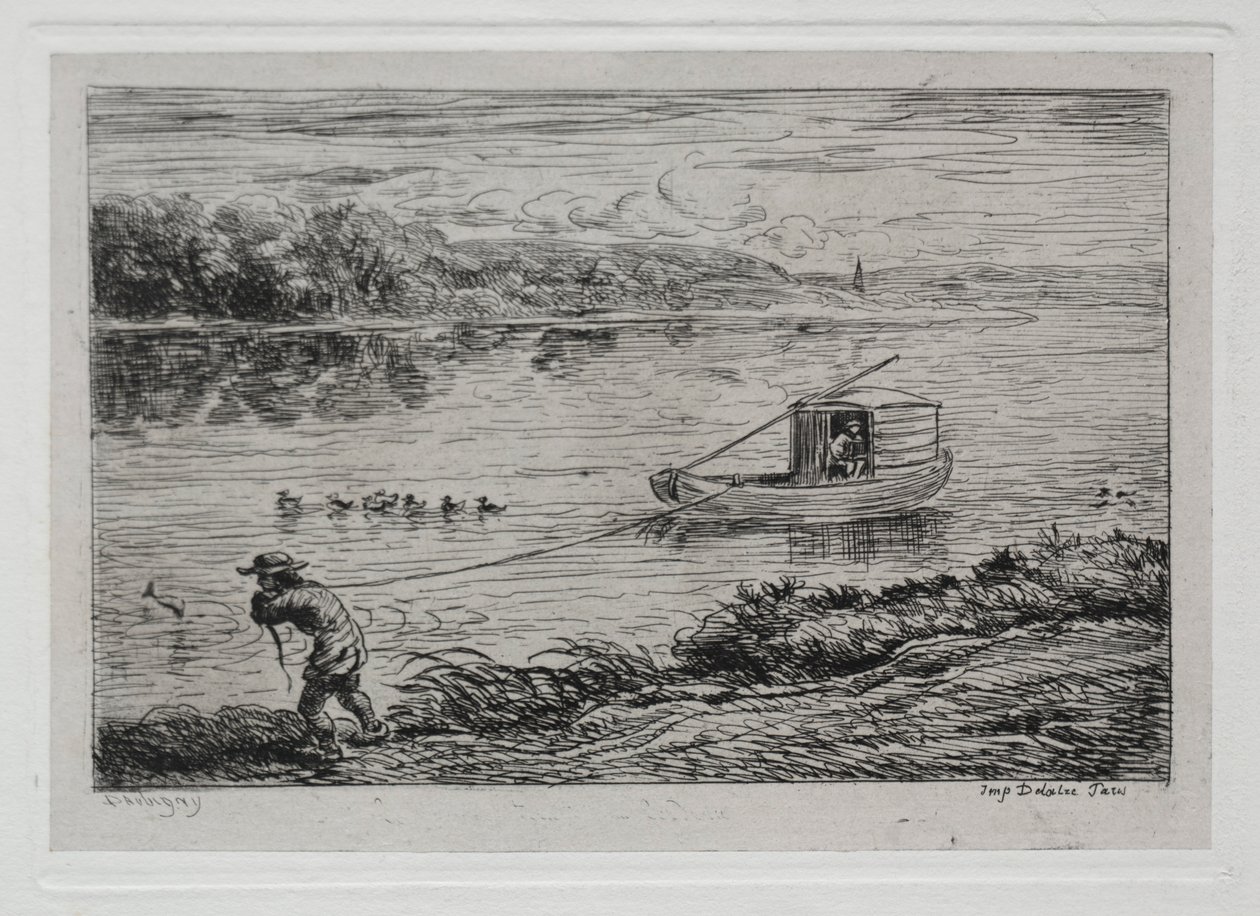 El viaje en barco: Grumete tirando de la cuerda de remolque o tirando de la cuerda, 1861 de Charles Francois Daubigny