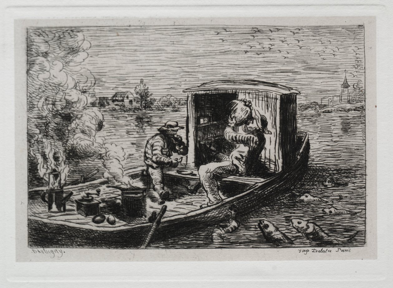 El Paseo en Barco: Guzzling o Almuerzo en el Barco de Charles Francois Daubigny