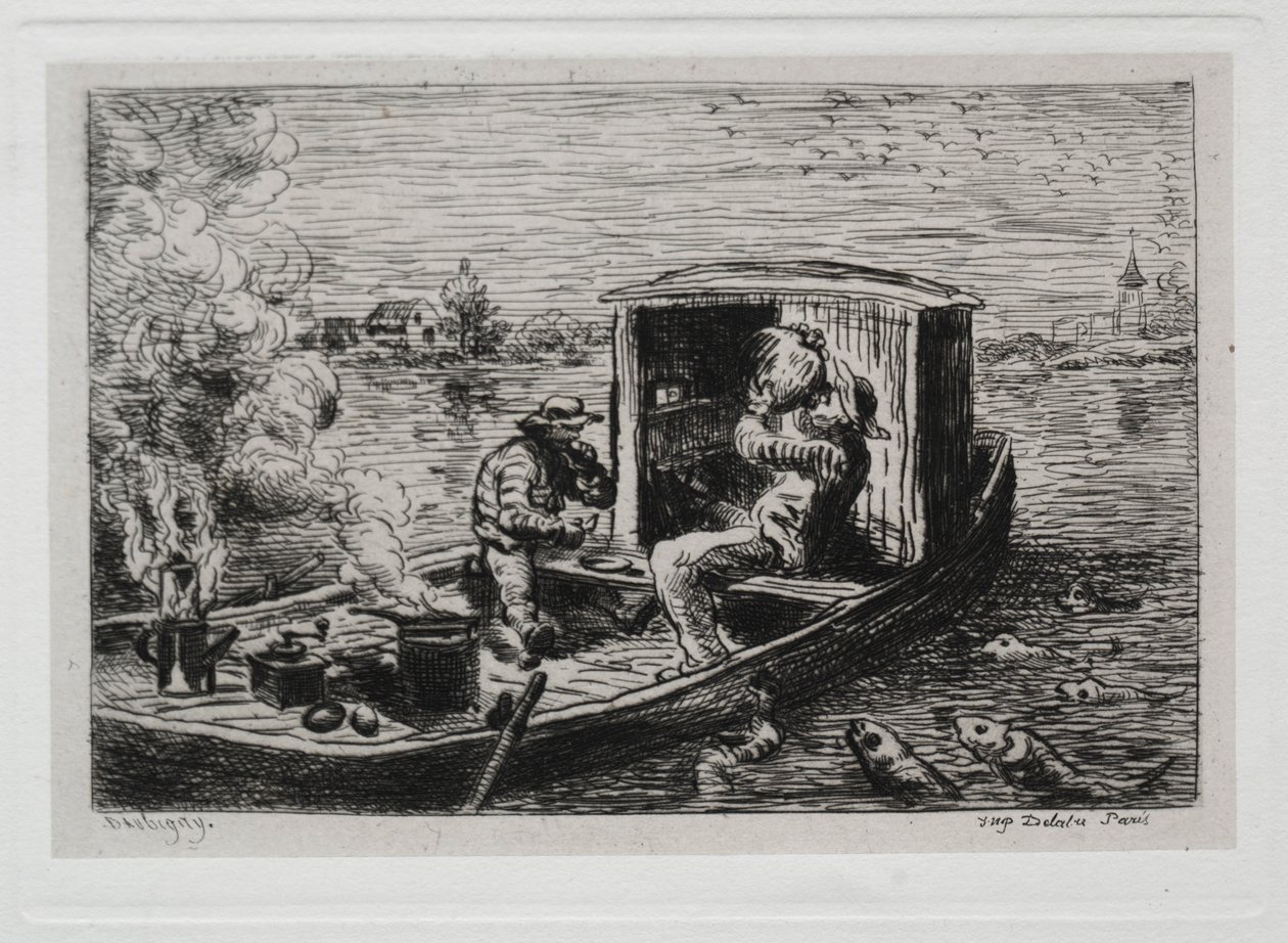 El viaje en barco: Banquete o almuerzo en el barco, 1861 de Charles Francois Daubigny