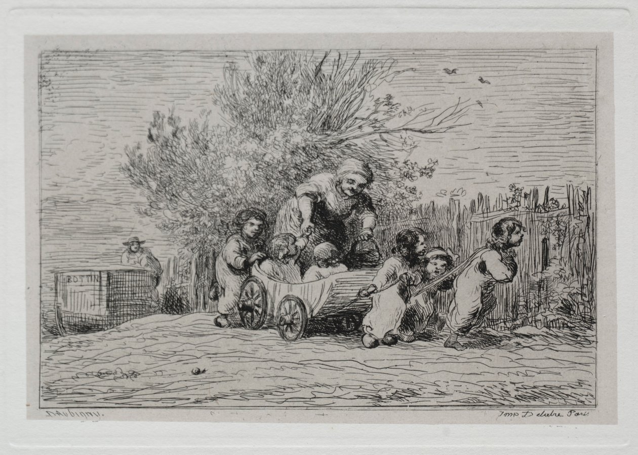 El viaje en barco: Herencia del carro Los niños con el carro, 1861 de Charles Francois Daubigny