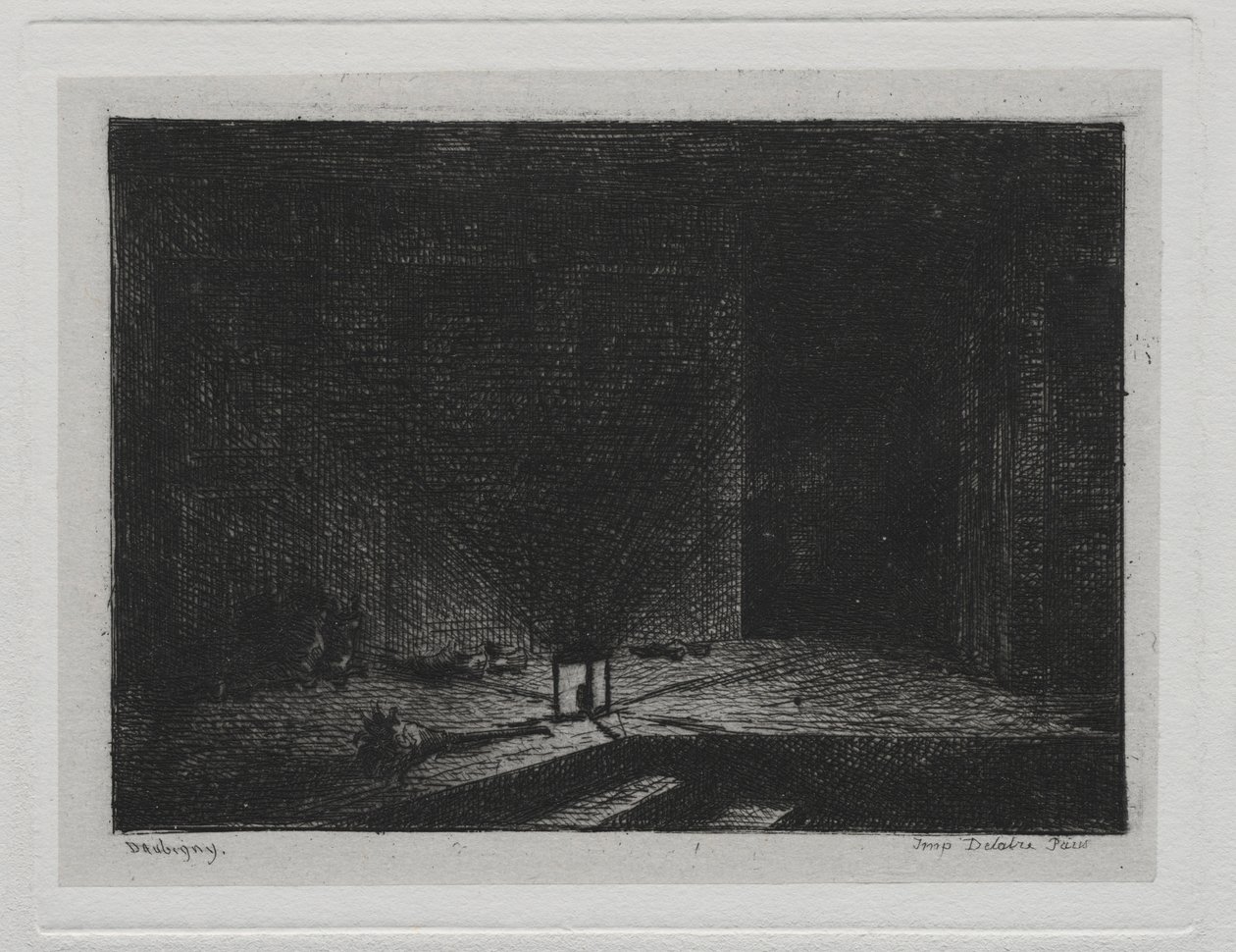 El viaje en barco: Interior de una posada El corredor de una posada, 1861 de Charles Francois Daubigny