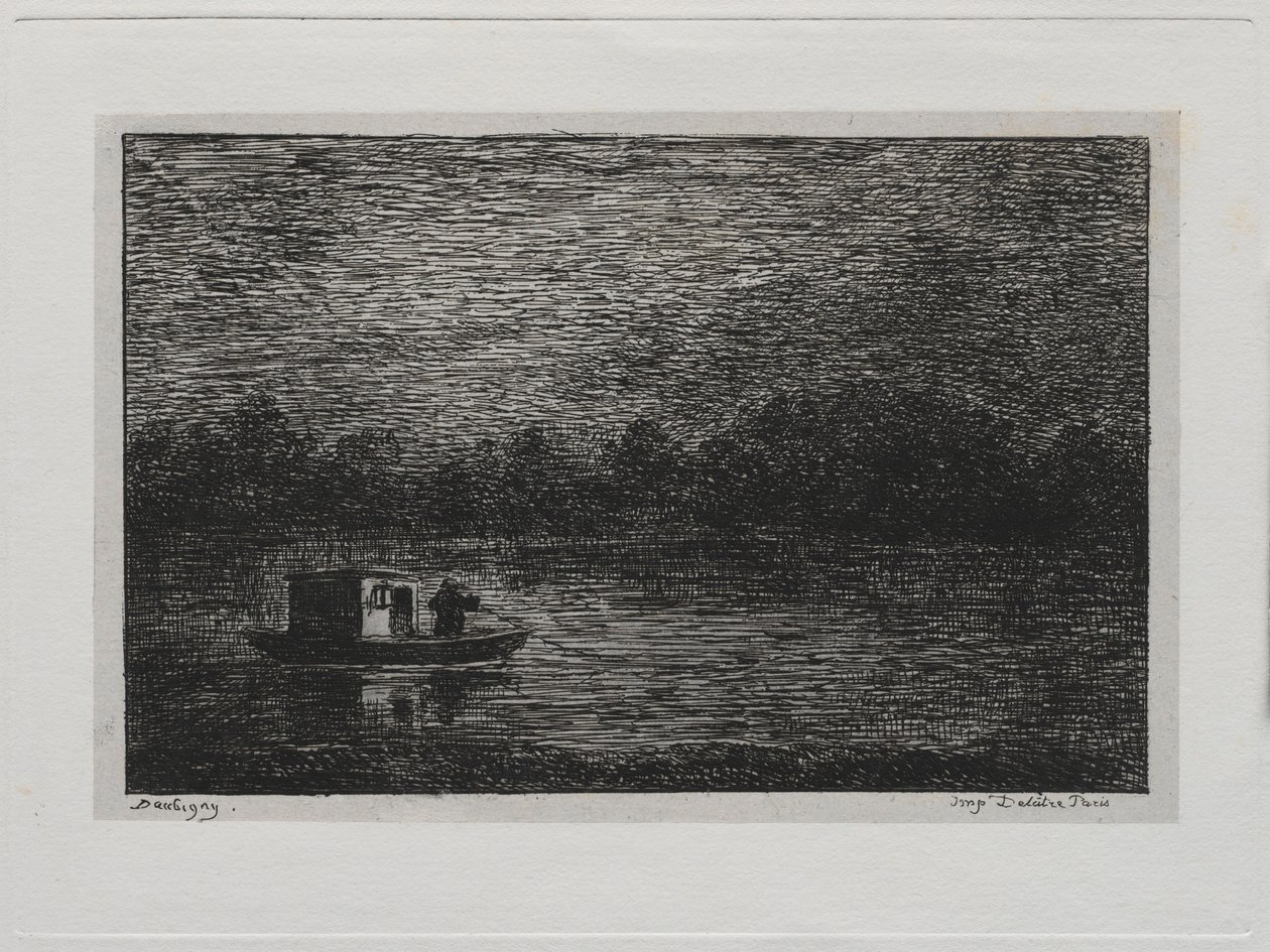 El viaje en barco: Viaje nocturno o pesca con red, segunda versión de Charles Francois Daubigny