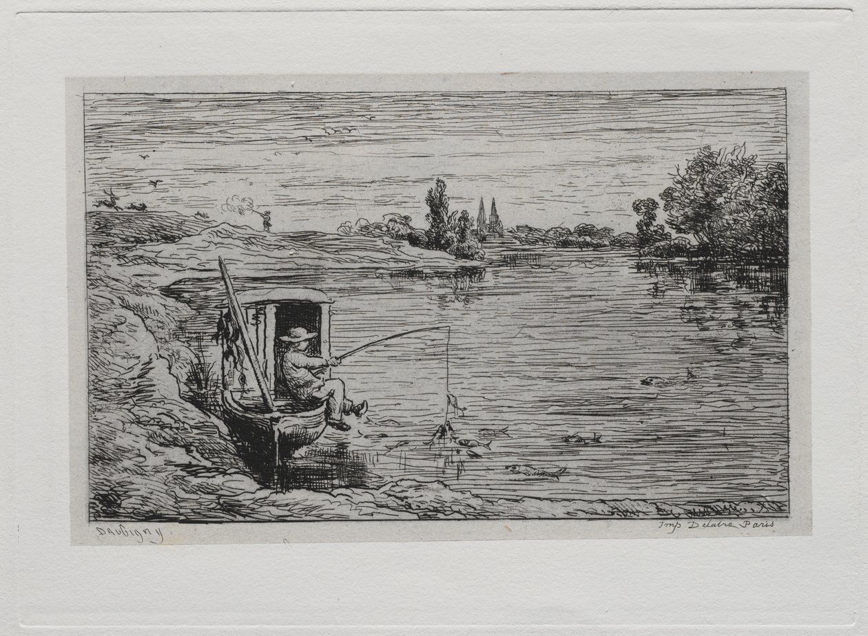 El viaje en barco: la pesca del grumete (pesca con línea) de Charles Francois Daubigny