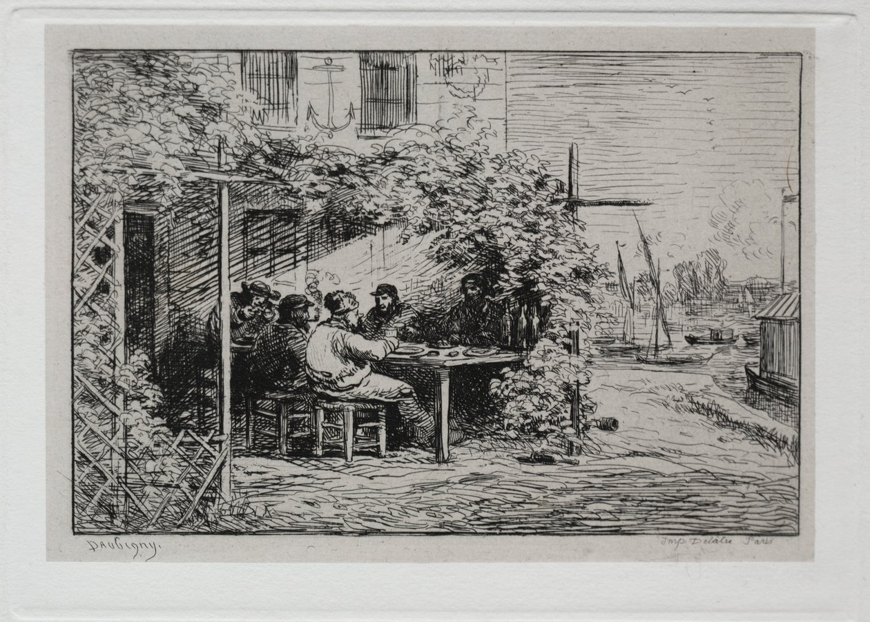 El paseo en barco: el almuerzo antes de subir a bordo en Asnières de Charles Francois Daubigny