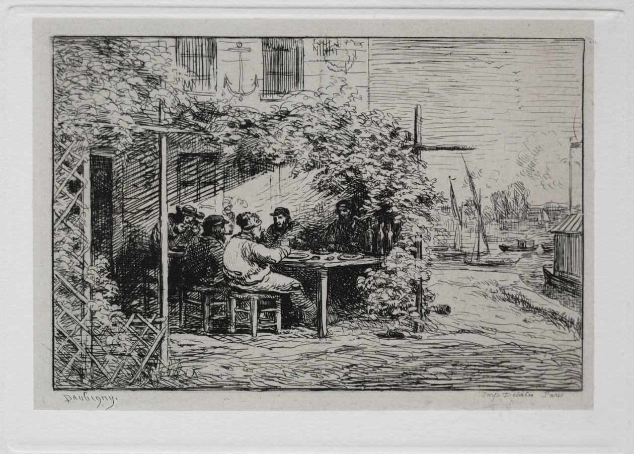 El viaje en barco: el almuerzo antes de embarcar en Asnières, 1861 de Charles Francois Daubigny