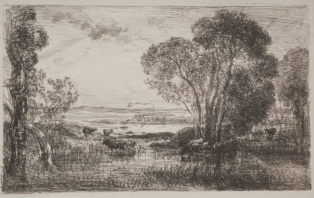La Máquina Hidráulica, impresión original de Charles Francois Daubigny