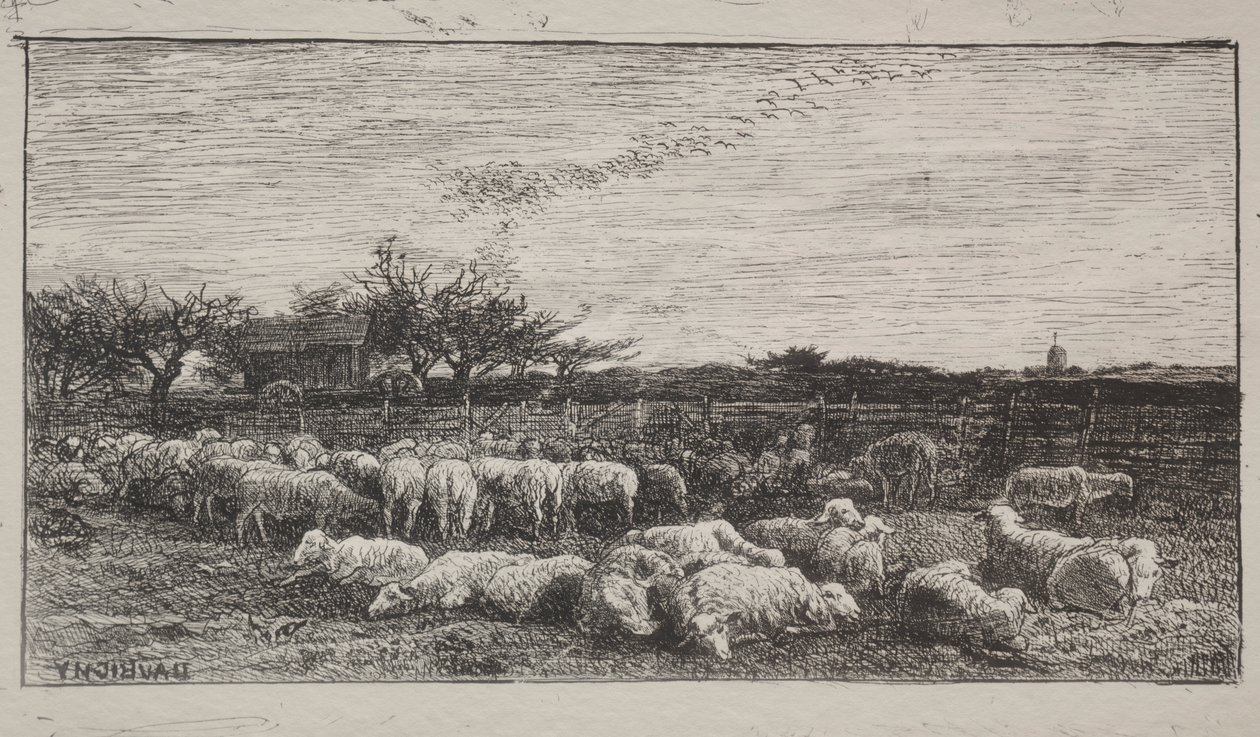 El Gran Redil, impresión original 1862, impreso en 1921 de Charles Francois Daubigny